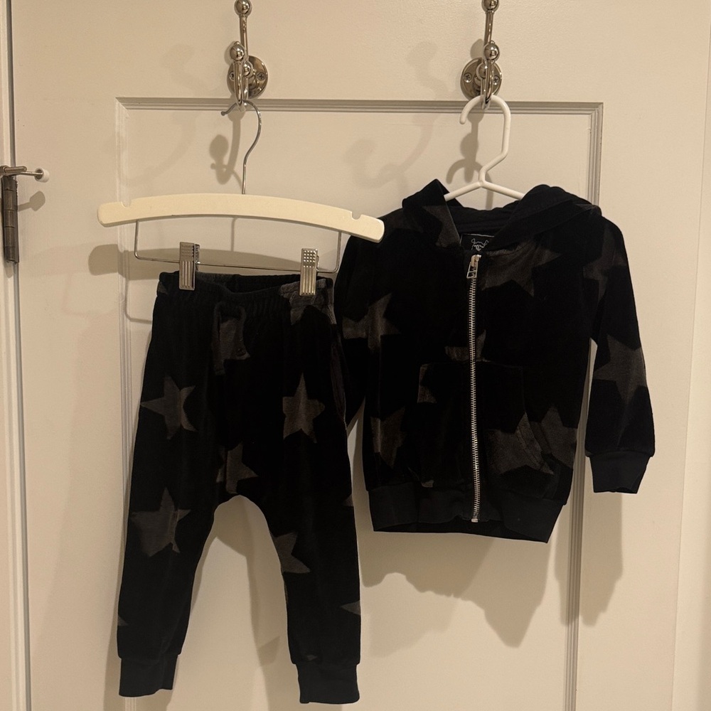 Nununu Velour Light Star Baggy Kids Pants & zip up hoodie- Black soze 18-24 mnth
